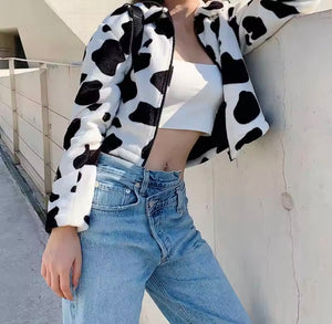 Cow print teddy jacket For Women