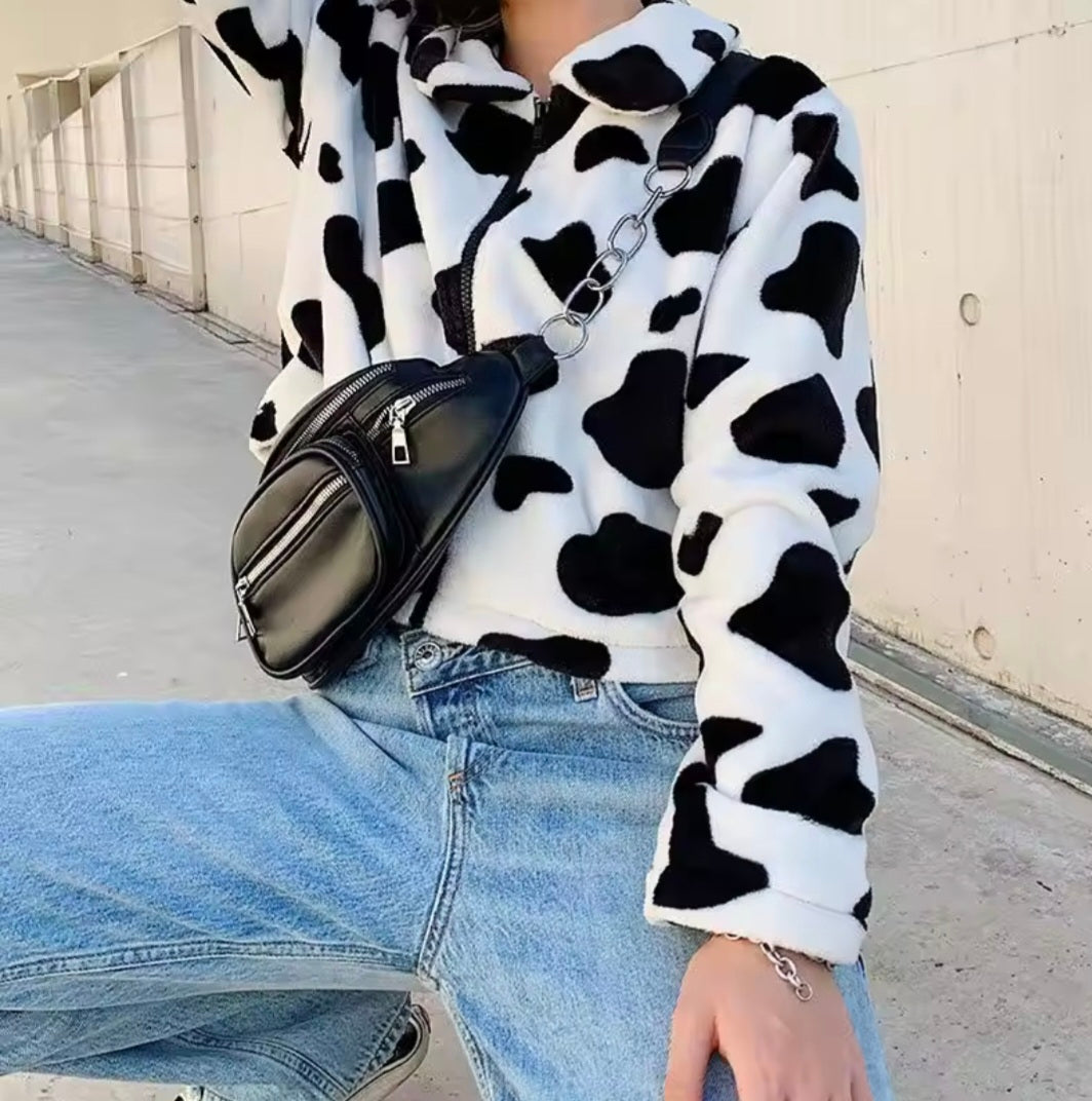 Cow print teddy jacket For Women