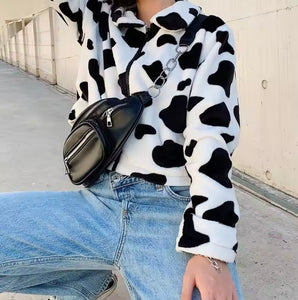 Cow print teddy jacket For Women