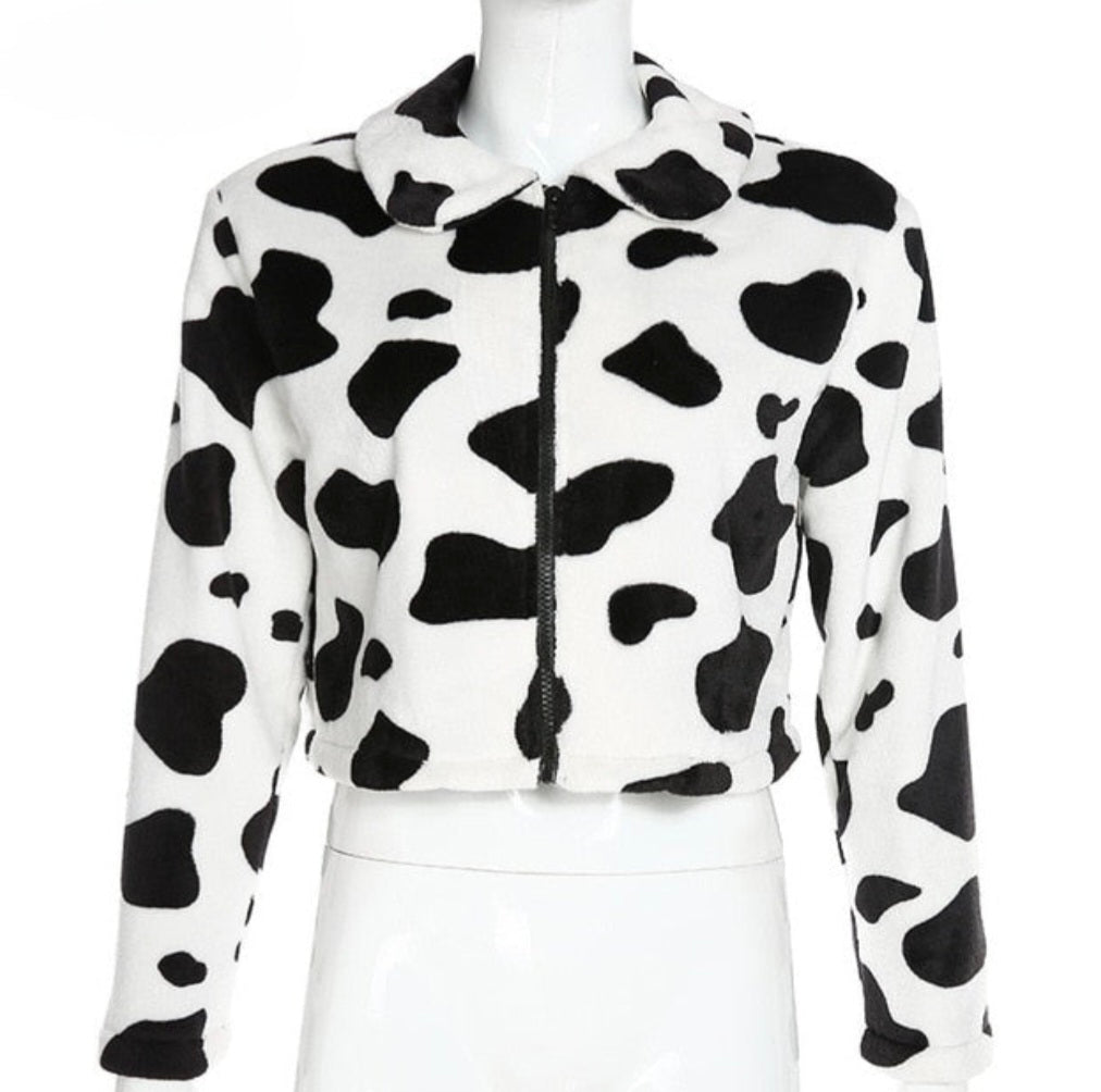 Cow print teddy jacket For Women